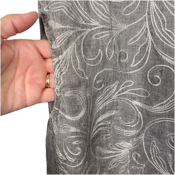 Lina Tomei 100% Linen Shift Dress Gray Embroidered Size M with pockets Lagenlook - Picture 3 of 9
